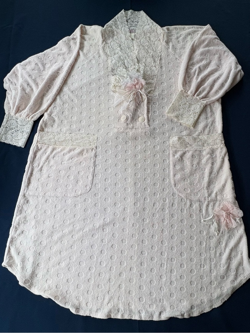 Cinzia Light Pink Lace-Trim Nightgown/Robe with Pockets L/XL